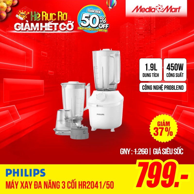 Máy xay đa năng 3 cối Philips HR2041/50