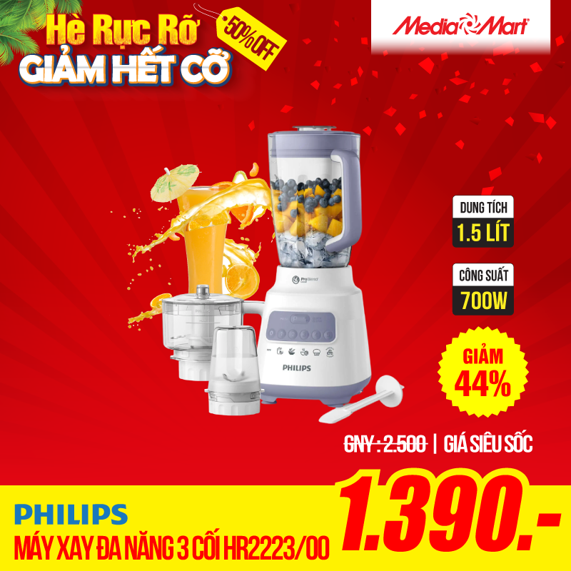 Máy xay đa năng 3 cối Philips HR2223/00