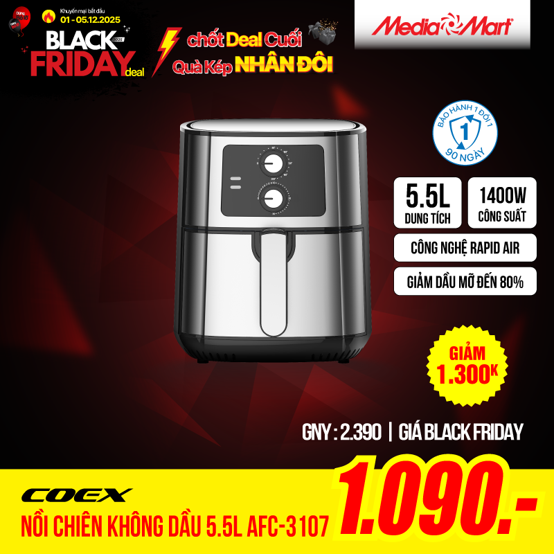 Nồi chiên không dầu 5.5L Coex AFC-3107