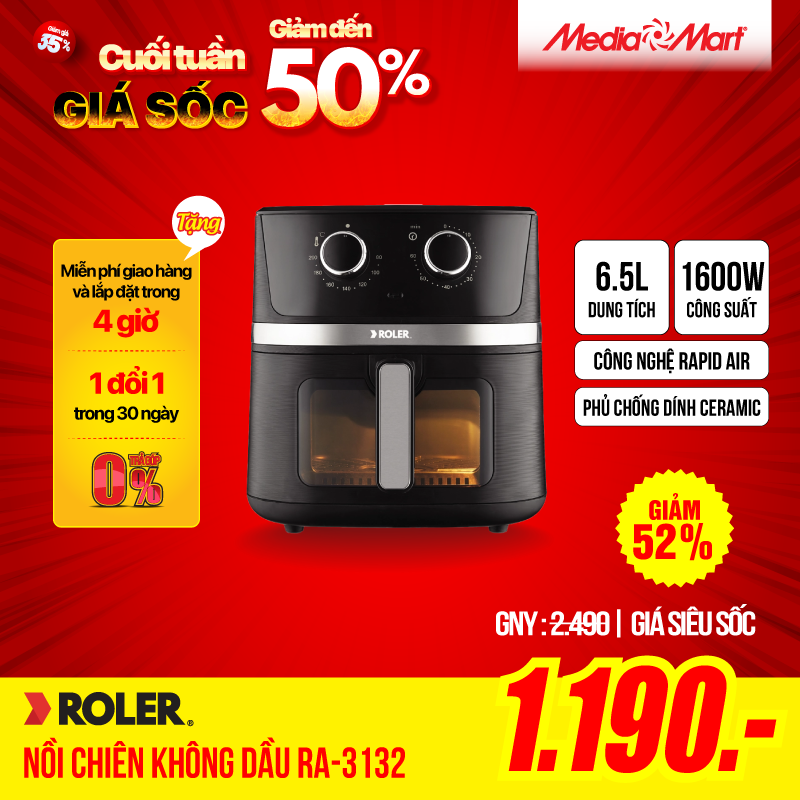 Nồi chiên không dầu đa chức năng 6.5Lit ROLER RA-3132