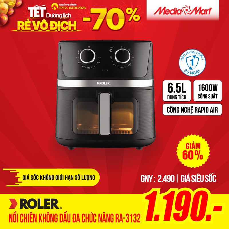 Nồi chiên không dầu đa chức năng 6.5Lit ROLER RA-3132
