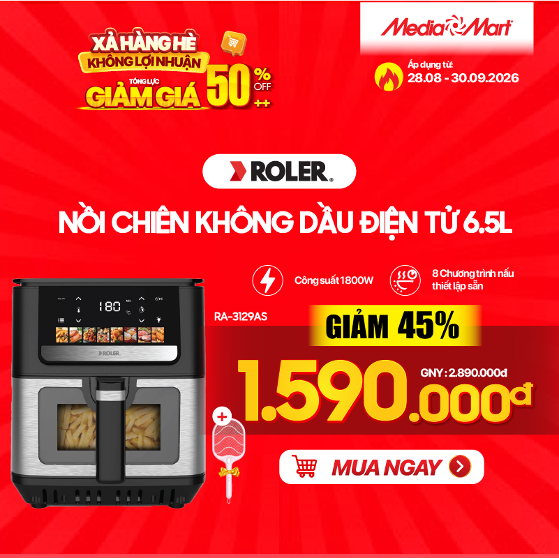 Nồi chiên không dầu điện tử 2 tầng đối lưu Roler 6.5 lít RA-3129AS