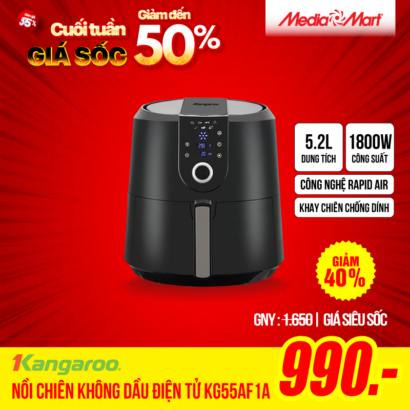 Nồi chiên không dầu điện tử 5,2L Kangaroo KG55AF1A