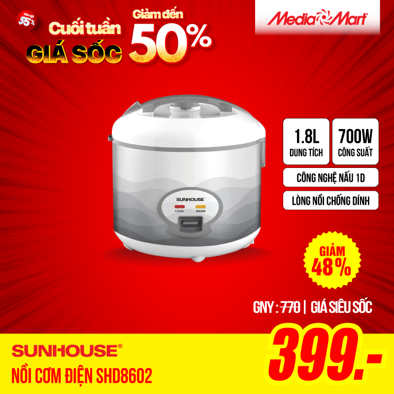 Nồi cơm điện 1,8L Sunhouse SHD8602