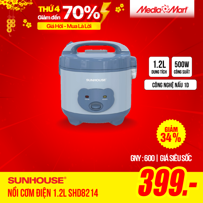 Nồi cơm điện cơ 1.2L Sunhouse SHD8214