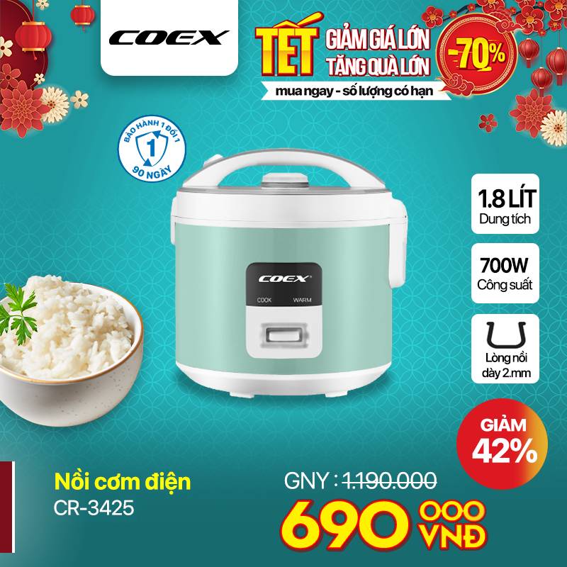 Nồi cơm điện cơ 1.8 lít Coex CR-3425