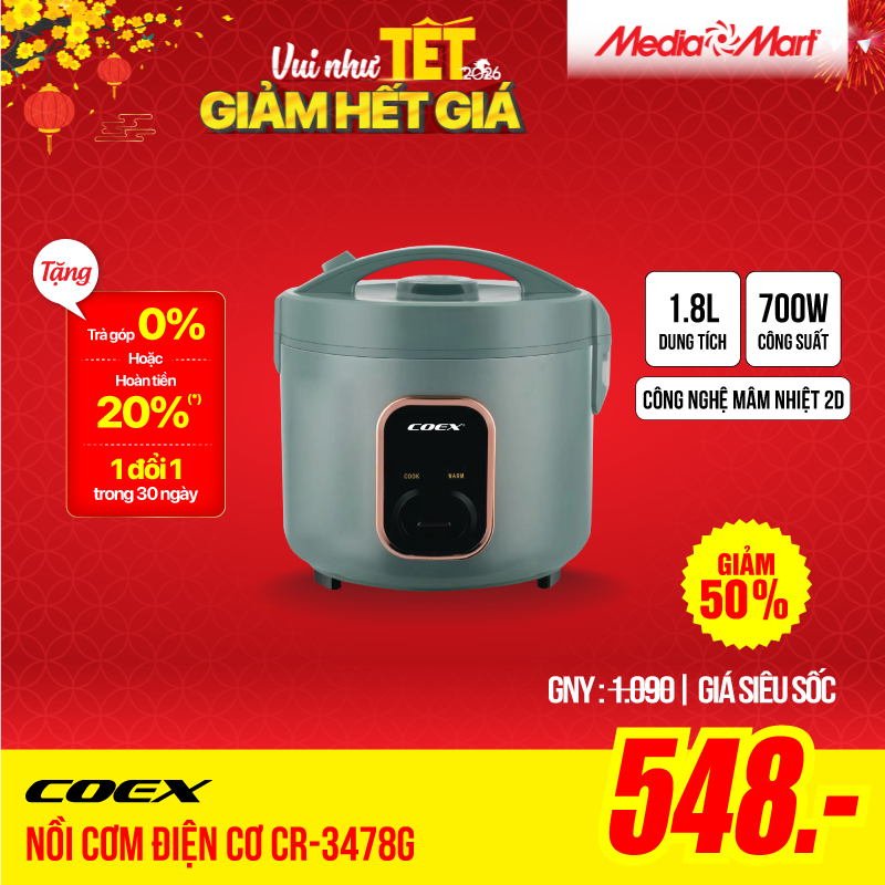 Nồi cơm điện cơ 1.8 lít Coex CR-3478G