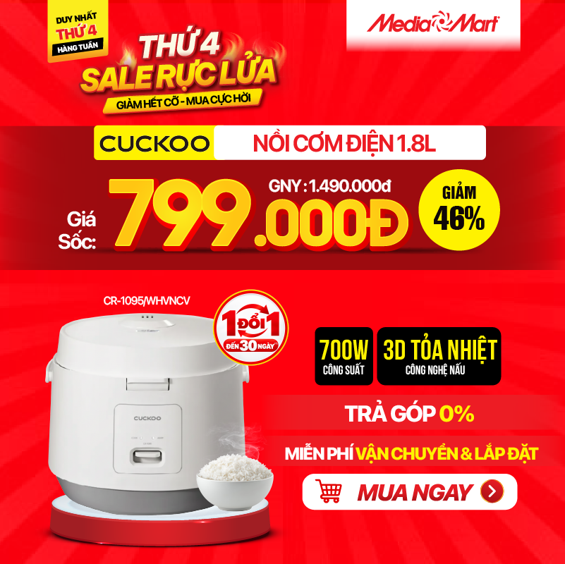 Nồi cơm điện cơ 1,8L Cuckoo CR-1095/WHVNCV