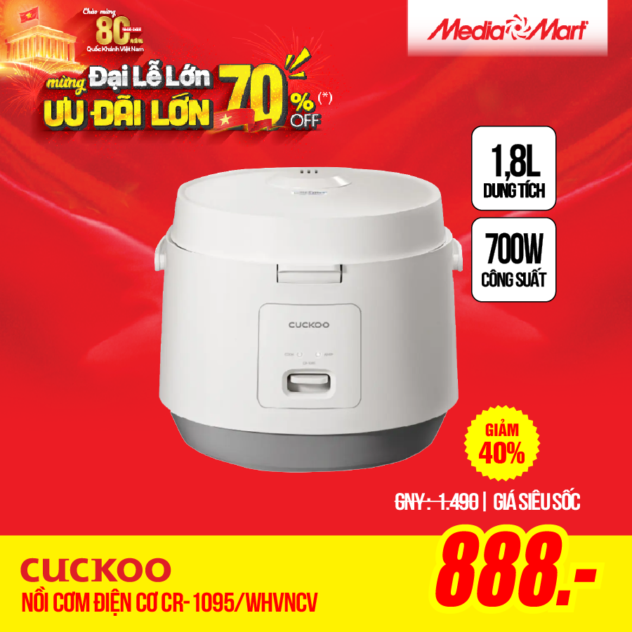 Nồi cơm điện cơ 1,8L Cuckoo CR-1095/WHVNCV