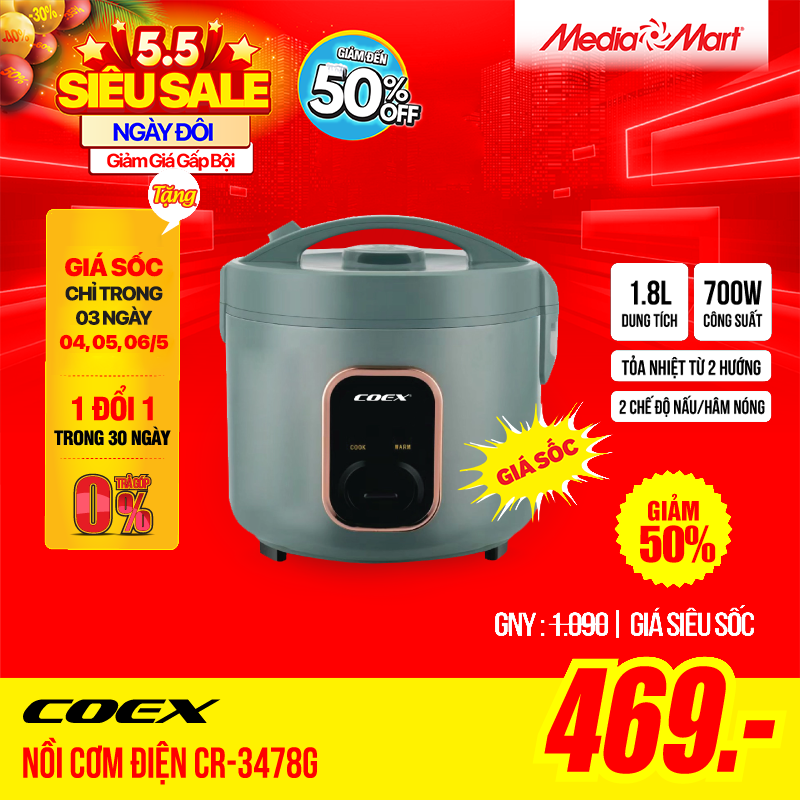 Nồi cơm điện COEX 1.8 lít CR-3478G