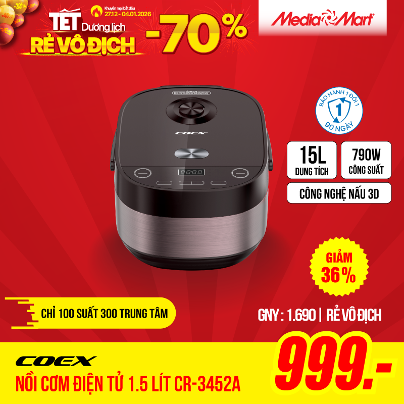 Nồi cơm điện tử 1.5L Coex CR-3452A