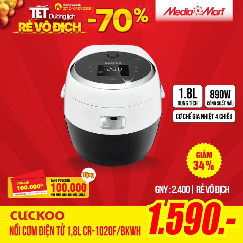 Nồi cơm điện tử 1,8L Cuckoo CR-1020F/BKWH