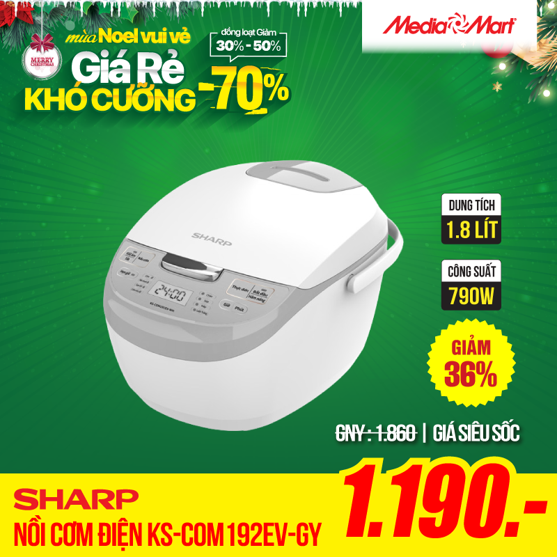 Nồi Cơm Điện Tử 1.8L Sharp KS-COM192EV-GY