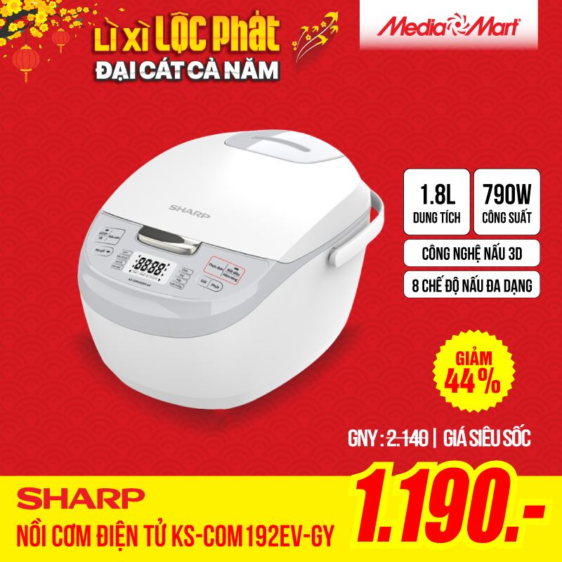Nồi Cơm Điện Tử 1.8L Sharp KS-COM192EV-GY