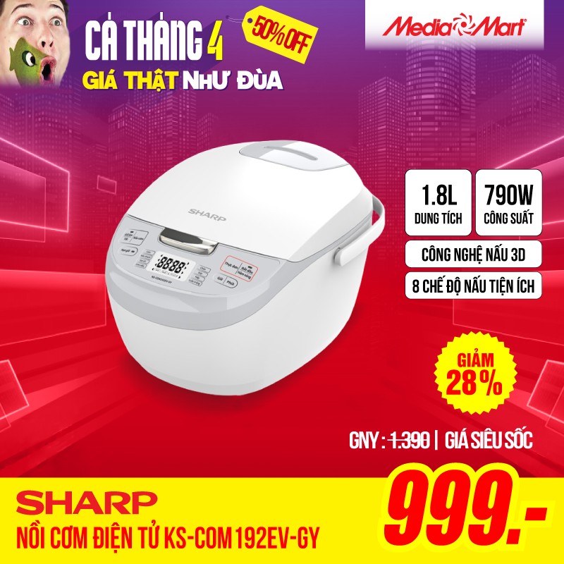 Nồi Cơm Điện Tử 1.8L Sharp KS-COM192EV-GY