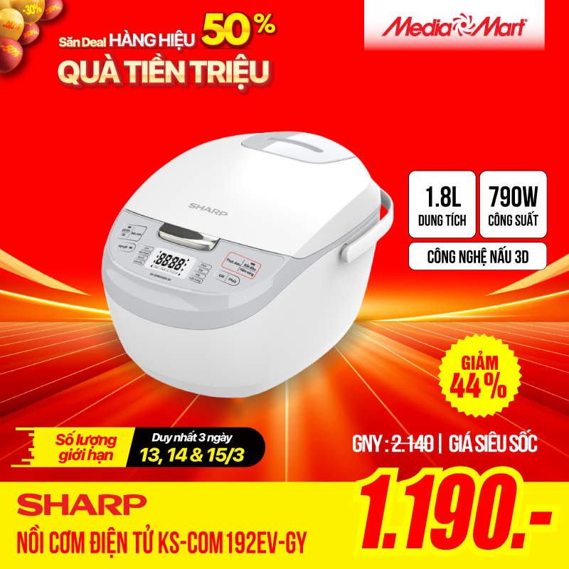 Nồi Cơm Điện Tử 1.8L Sharp KS-COM192EV-GY