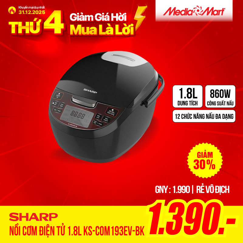 Nồi Cơm Điện Tử 1.8L Sharp KS-COM193EV-BK