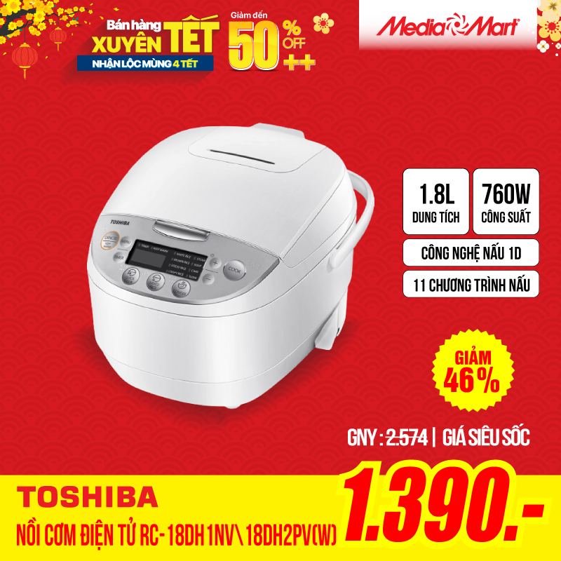 Nồi cơm điện tử 1,8L Toshiba RC-18DH1NV \18DH2PV(W)