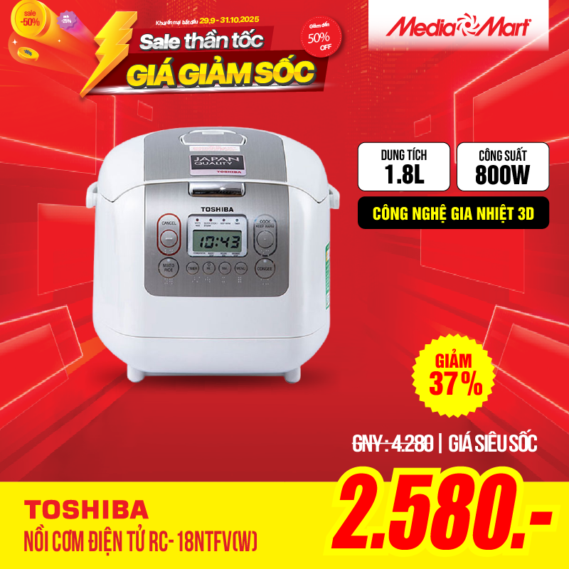 Nồi cơm điện tử 1.8L Toshiba RC-18NTFV(W)