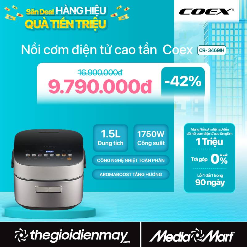 Nồi cơm điện tử cao tần 1.5 lít Coex CR- 3469IH