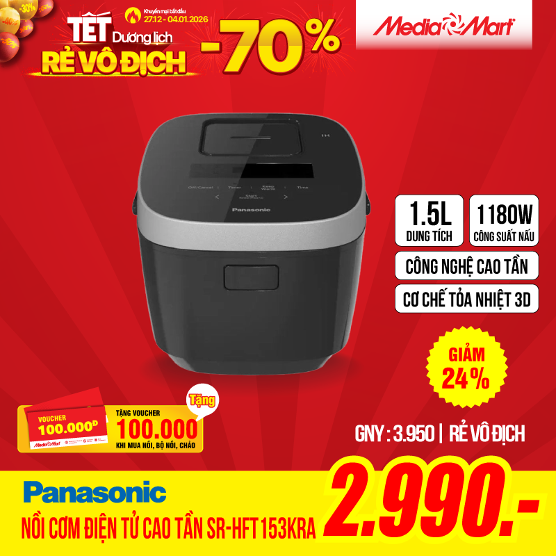 Nồi cơm điện tử cao tần 1,5L Panasonic SR-HFT153KRA