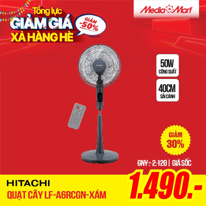 Quạt cây 5 cánh động cơ AC Hitachi LF-A6RCGM xám giảm giá xả hàng hè