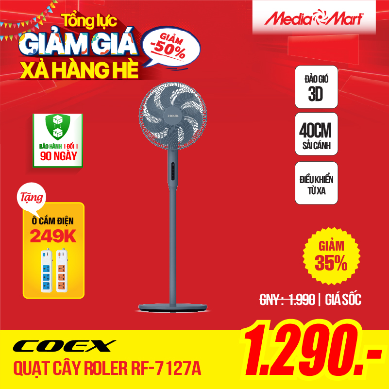 Quạt cây 7 cánh Roler RF-7127A Màu xám giảm giá xả hàng hè