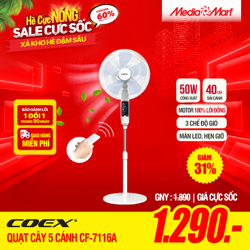 Quạt cây COEX 5 cánh Có điều khiển từ xa – CF-7116A