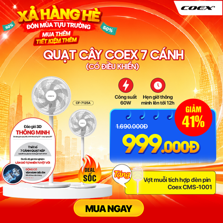 Quạt cây COEX 7 cánh Có điều khiển từ xa Trắng – CF-7125A
