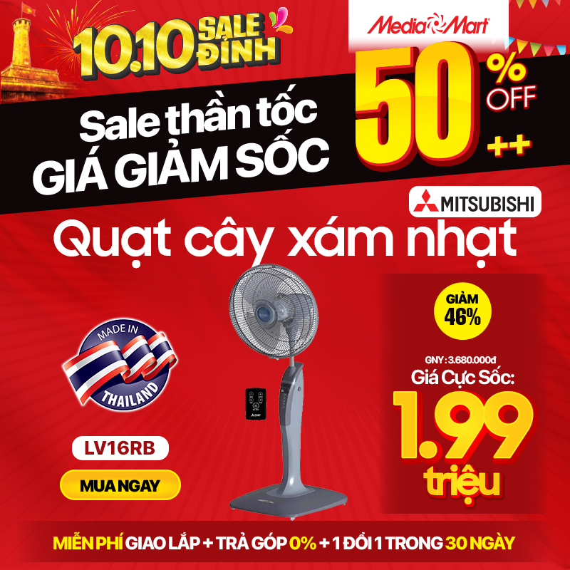 Quạt cây Mitsubishi LV16RB SF-GY-xám nhạt- điều khiển- Thailand