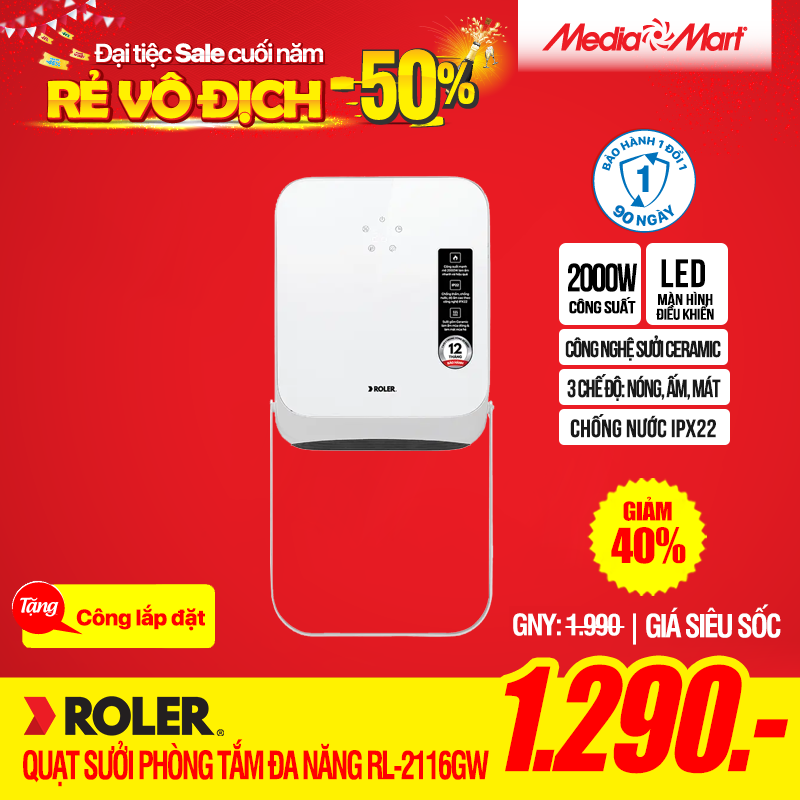 Quạt sưởi phòng tắm đa năng Roler RL - 2116GW