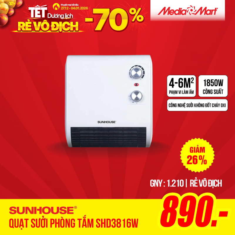 Quạt sưởi phòng tắm Sunhouse SHD3816W