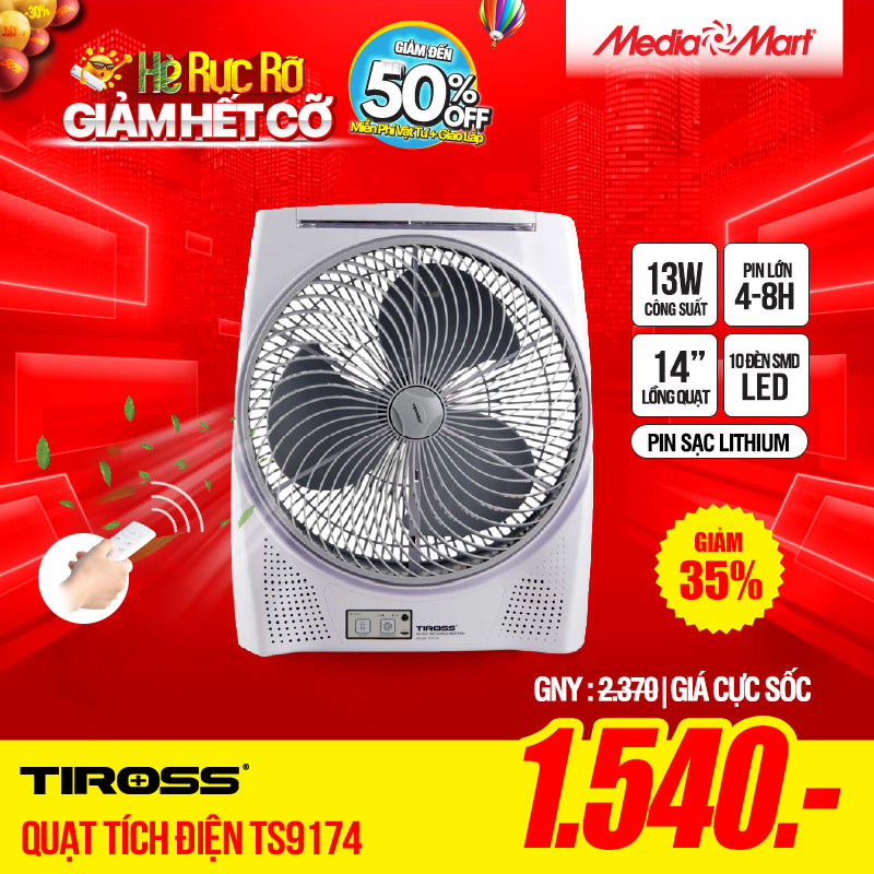 Quạt tích điện Tiross TS9174