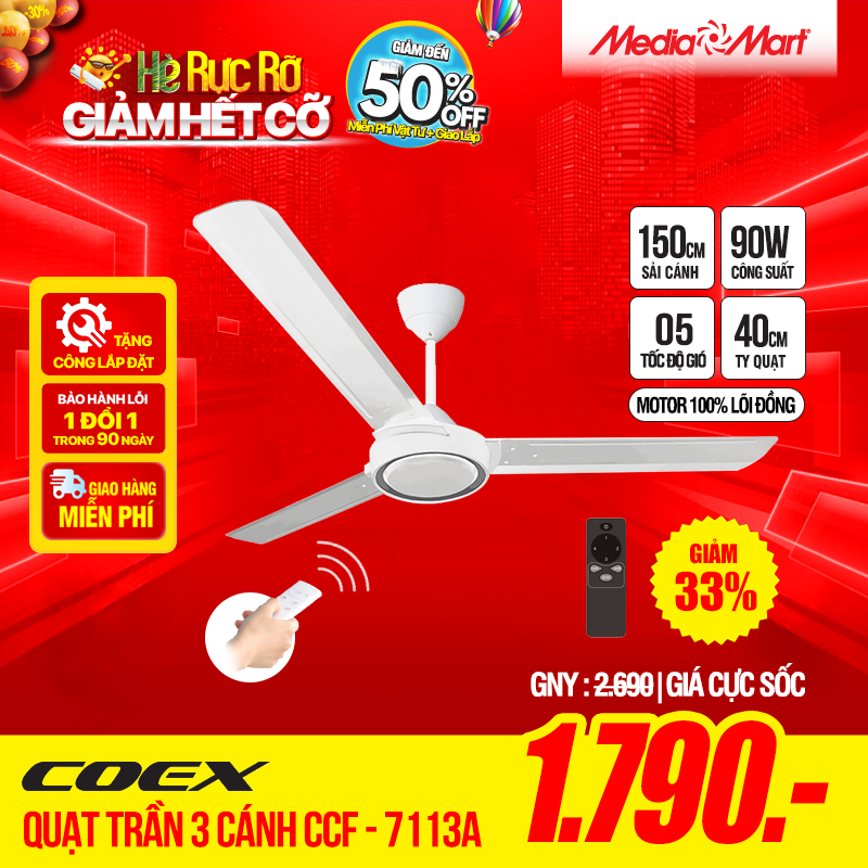 Quạt trần COEX 3 cánh Có điều khiển từ xa – CCF-7113A
