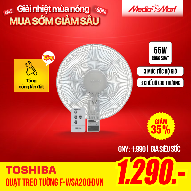 Quạt treo tường Toshiba F-WSA20(H)VN - Có điều khiển