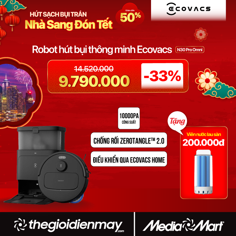 Robot hút bụi thông minh Ecovacs N30 Pro Omni đen