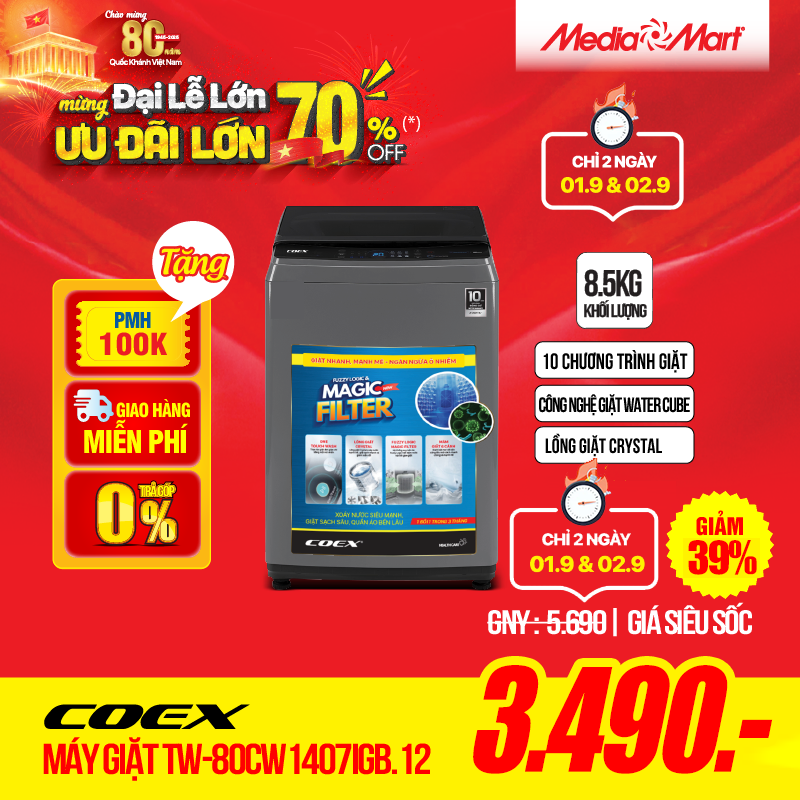 Sale 2/9 máy giặt 80CW1407IGB.12