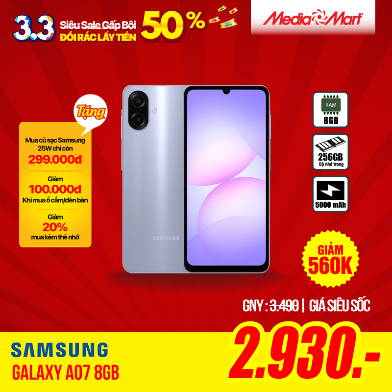 Samsung Galaxy A07 4G A075F (4+128G) Tím