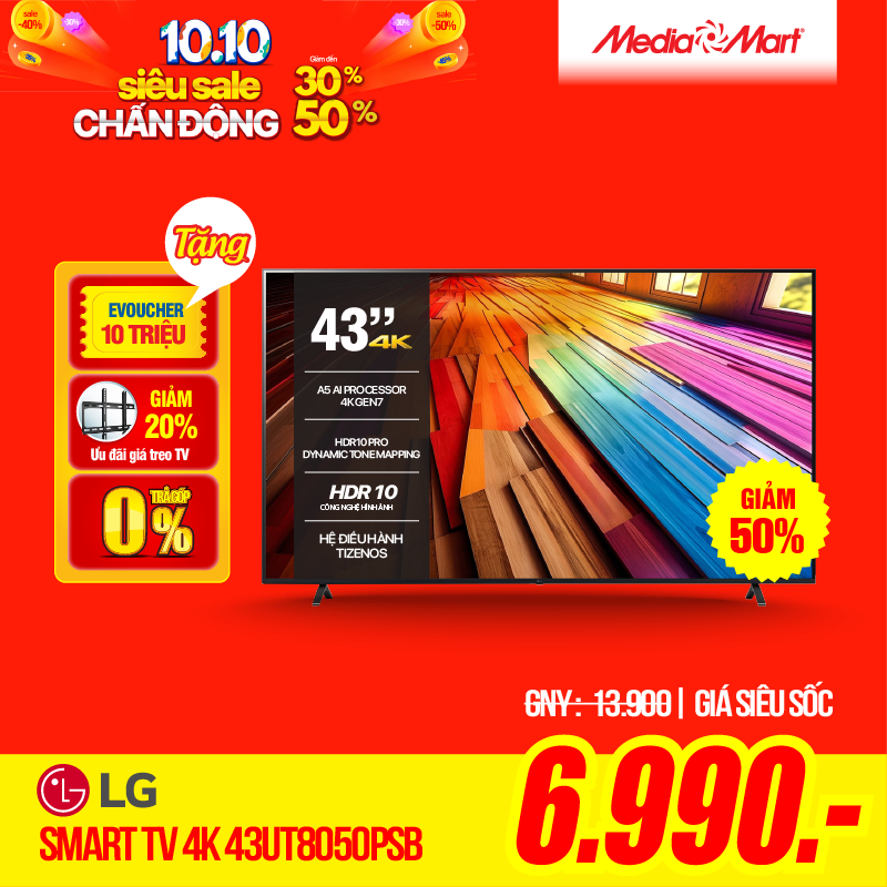 Smart Tivi LG 4K 43 inch 43UT8050PSBThinQ AI