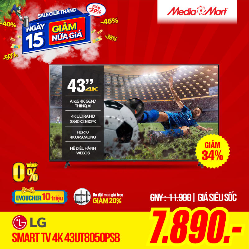 Smart Tivi LG 4K 43 inch 43UT8050PSBThinQ AI