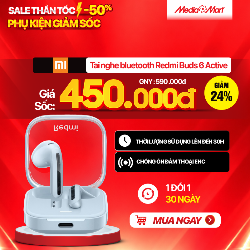 Tai nghe bluetooth Redmi Buds 6 Active - Transparent blue