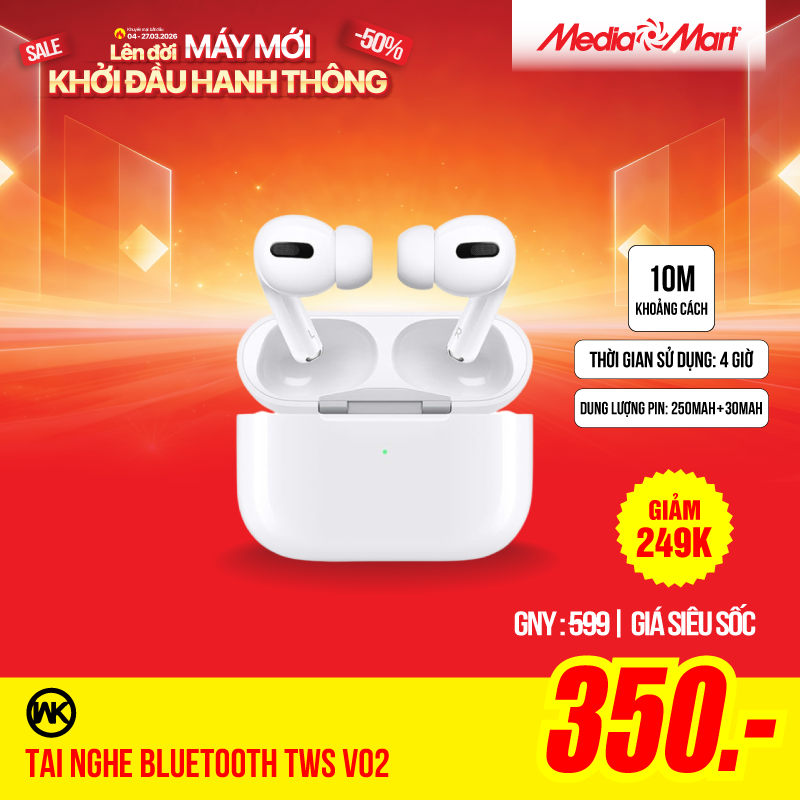 Tai nghe bluetooth WK TWS V02 (2 tai nghe)