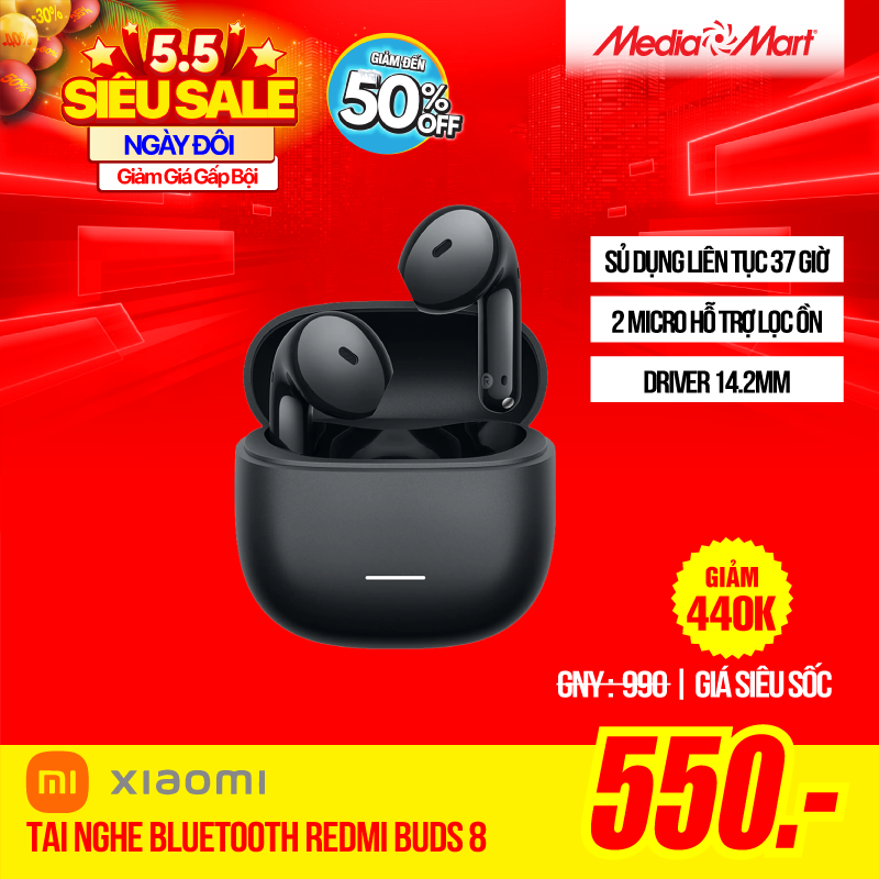 Tai nghe Bluetooth Xiaomi Redmi Buds 8 Active Đen (BHR08JTGL)