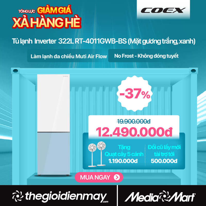 Tủ lạnh 2 cửa Bespoke Inverter 322 Lít Coex RT-4011GWB-BS (Mặt gương trắng, xanh)