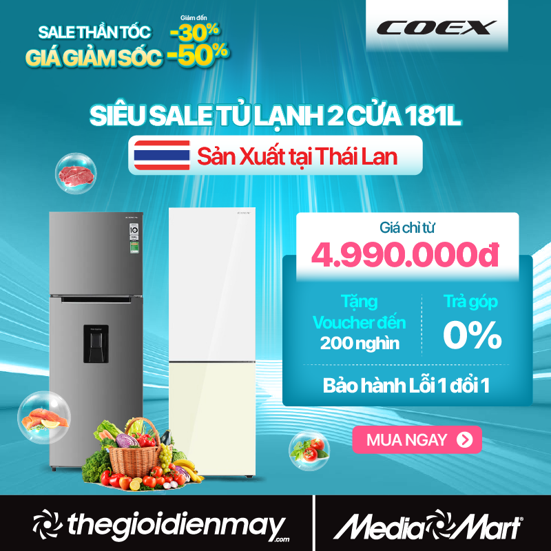 tủ lạnh 2 cửa coex