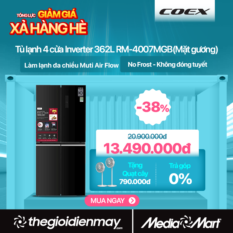 Tủ lạnh 4 cửa Inverter 362L COEX RM-4007MGB (Mặt gương)