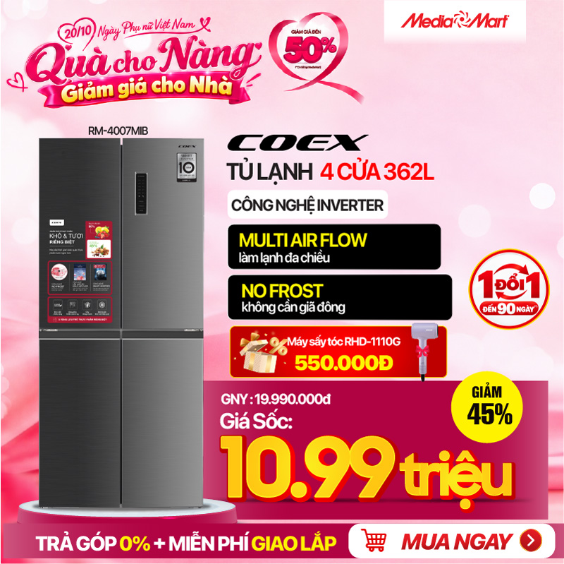 Tủ lạnh 4 cửa Inverter 362L COEX RM-4007MIB