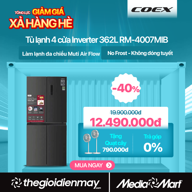 Tủ lạnh 4 cửa Inverter 362L COEX RM-4007MIB