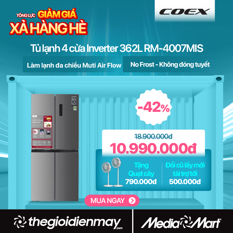 Tủ lạnh 4 cửa Inverter 362L COEX RM-4007MIS (Inox bạc)
