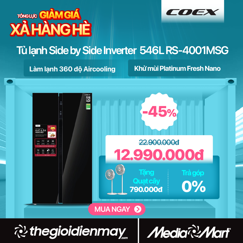 Tủ lạnh Side by side Inverter Coex RS-4001MSG 546L